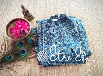 Elegant Long Dress -Ajrakh Hand Block Printed Mul Cotton Kurti- Sleeveless Long Top with High Neck