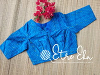 Saree Blouse. Light Blue IKKAT Overlap Pattern, Front Open Blouse