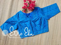 Saree Blouse. Light Blue IKKAT Overlap Pattern, Front Open Blouse