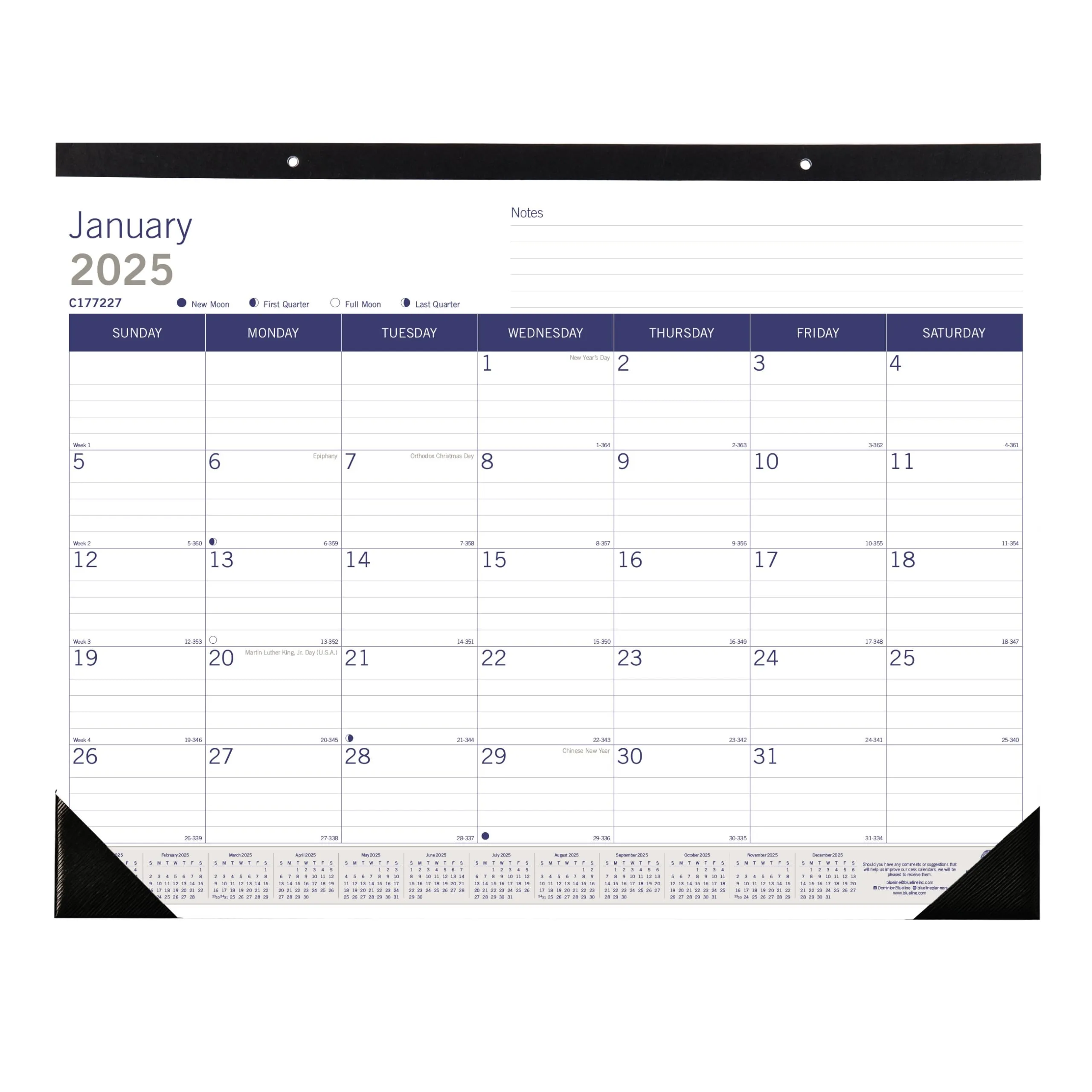 Blueline® 2025 DuraGlobe™ Monthly Desk Pad Calendar, 12 Months, January to December, 22" x 17", English (C177227-25)