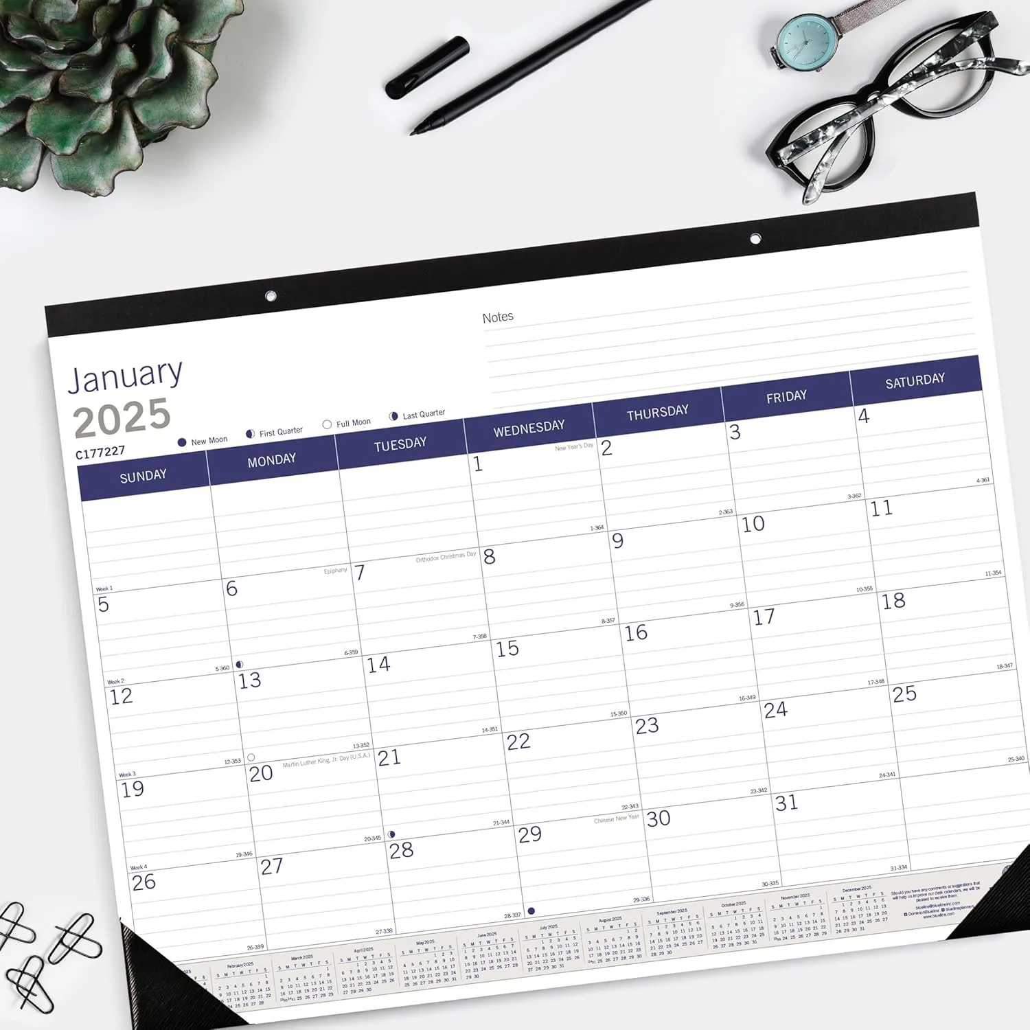 Blueline® 2025 DuraGlobe™ Monthly Desk Pad Calendar, 12 Months, January to December, 22" x 17", English (C177227-25)