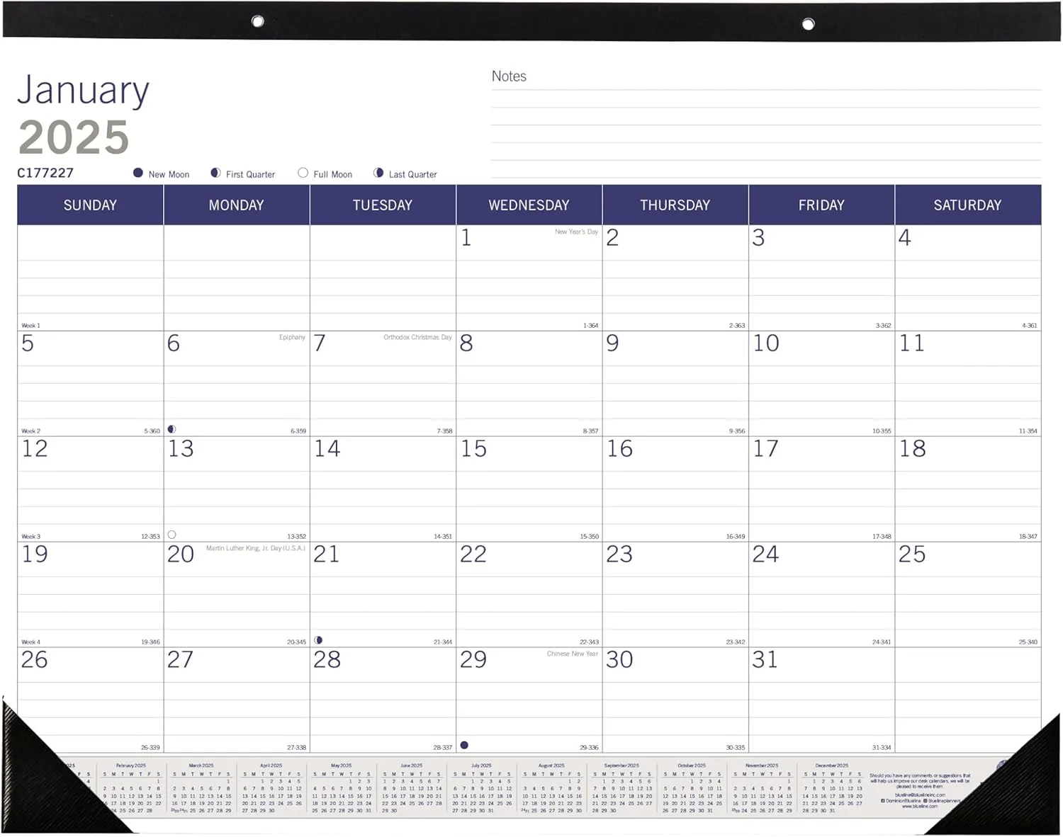 Blueline® 2025 DuraGlobe™ Monthly Desk Pad Calendar, 12 Months, January to December, 22" x 17", English (C177227-25)