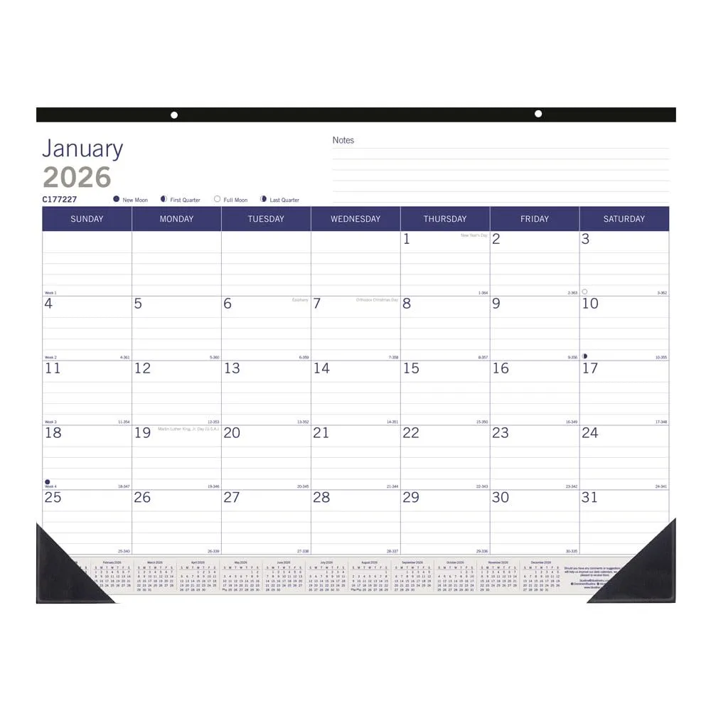 Blueline® 2026 DuraGlobe™ Monthly Desk Pad Calendar, 12 Months, January to December, Bamboo Fiber, 22" x 17" (C177227-26)