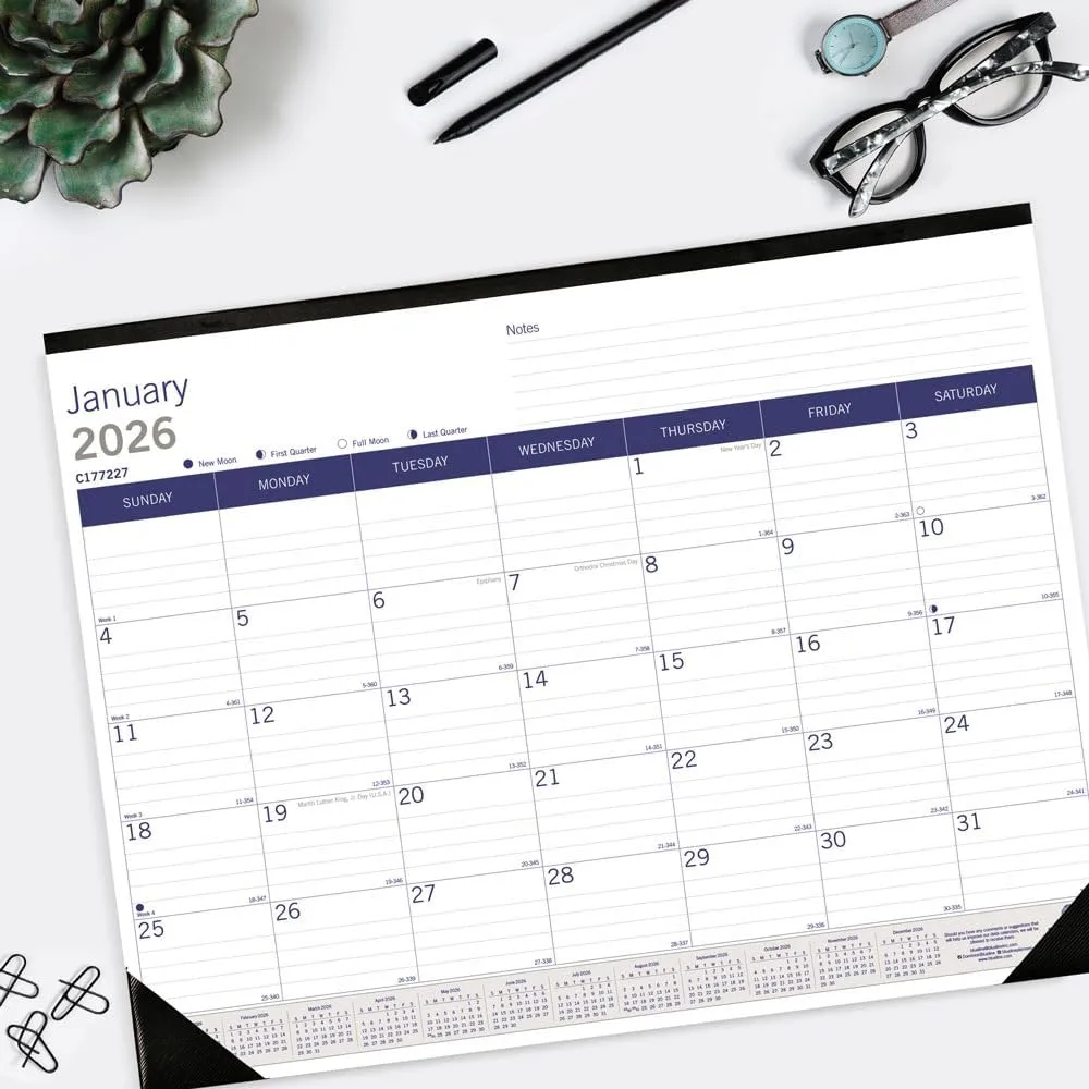 Blueline® 2026 DuraGlobe™ Monthly Desk Pad Calendar, 12 Months, January to December, Bamboo Fiber, 22" x 17" (C177227-26)