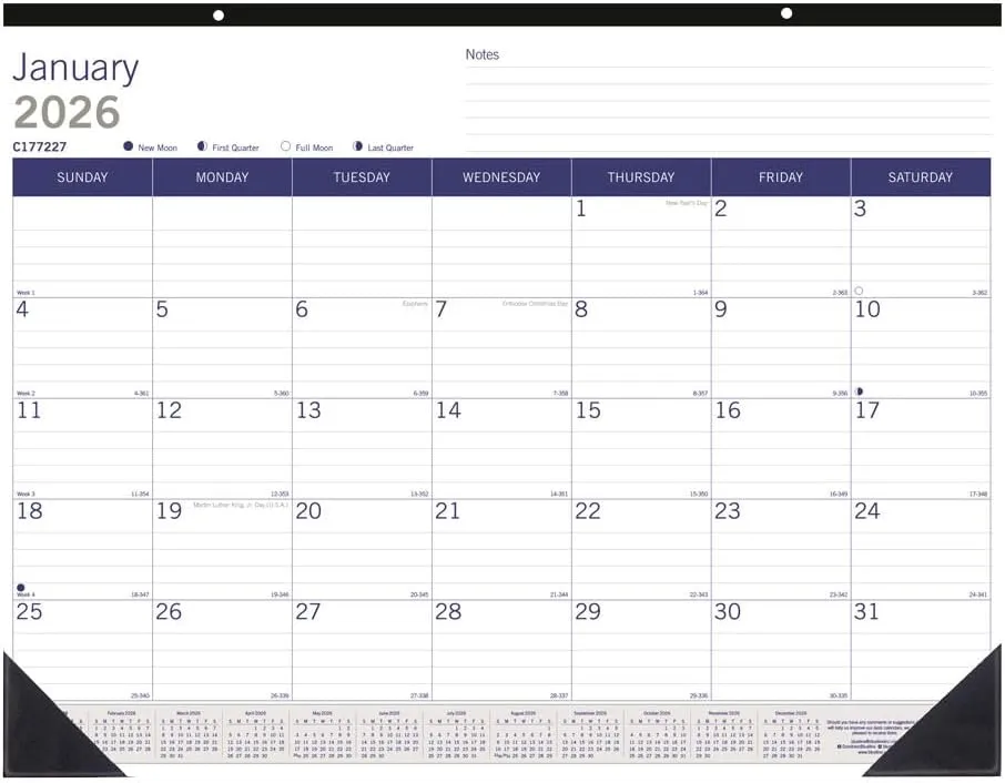 Blueline® 2026 DuraGlobe™ Monthly Desk Pad Calendar, 12 Months, January to December, Bamboo Fiber, 22" x 17" (C177227-26)
