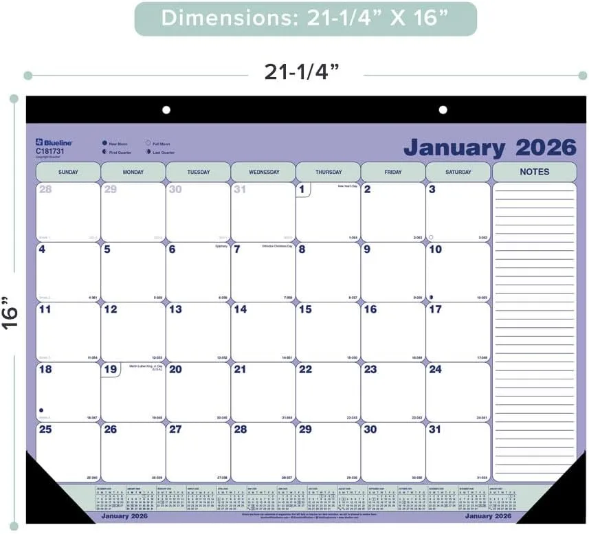 Blueline® 2026 Monthly Desk Pad Calendar, 12 Months, January to December, 21.25" x 16" (C181731-26)
