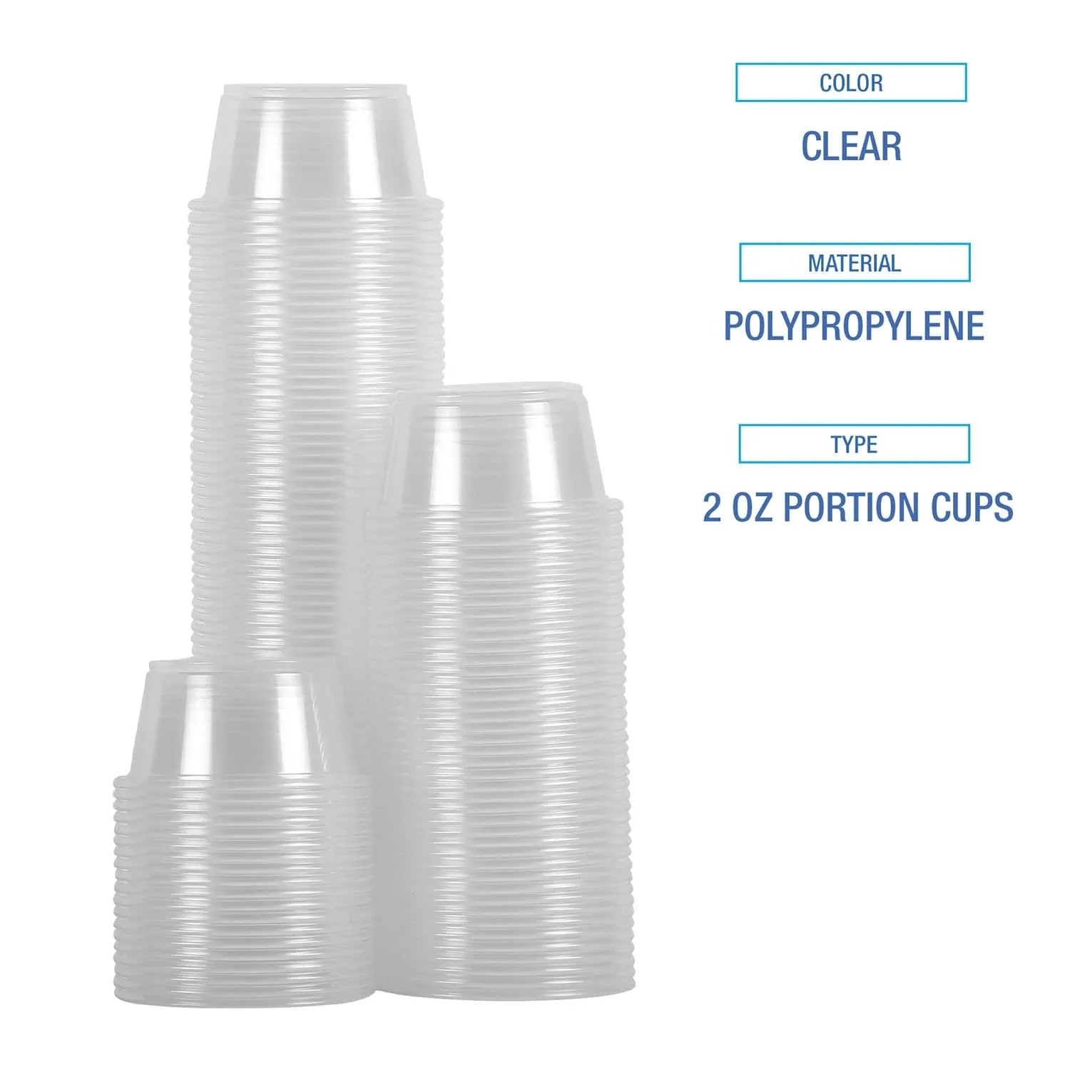 Boardwalk Souffle/Portion Cups, 2 oz, Polypropylene, Clear, 20 Cups/Sleeve, 125 Sleeves/Carton