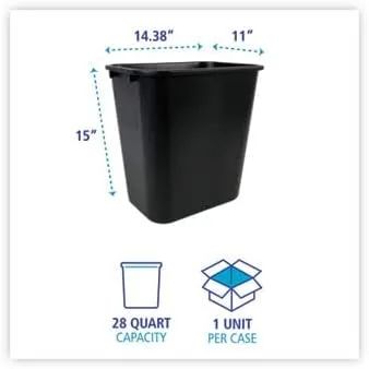 Boardwalk Soft-Sided Rectangular Prism Plastic Wastebasket, 28 Qt, 15inH x 11inW x 14 3/8inD, Black
