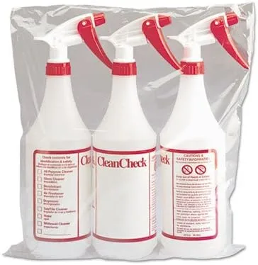 Trigger Spray Bottle, 32 oz, Clear/Red, HDPE, 3/Pack