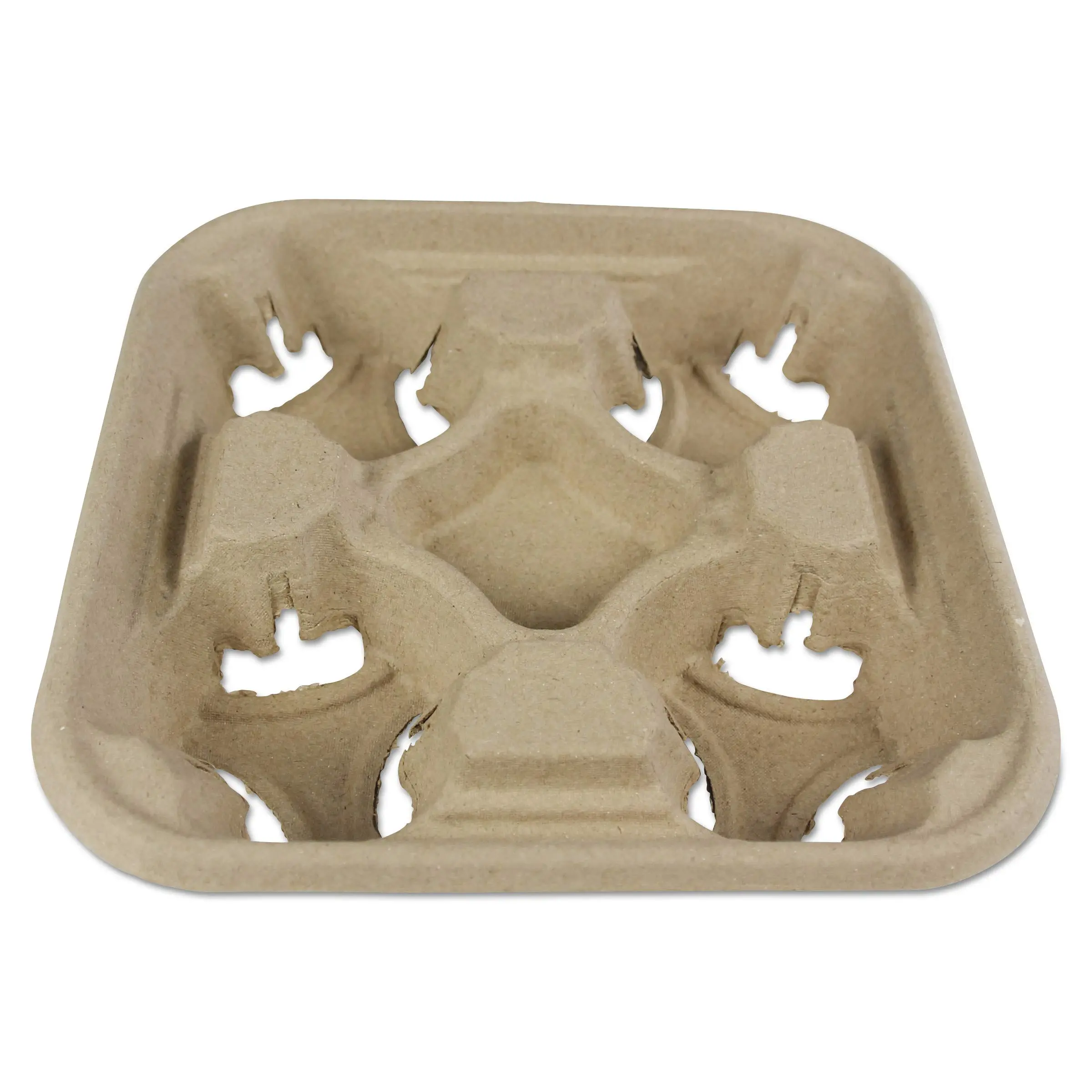 Boardwalk BWK4CUPCARRIER Four Cup Carrier Tray for 8-32 oz. Cups - Kraft (300/Carton)
