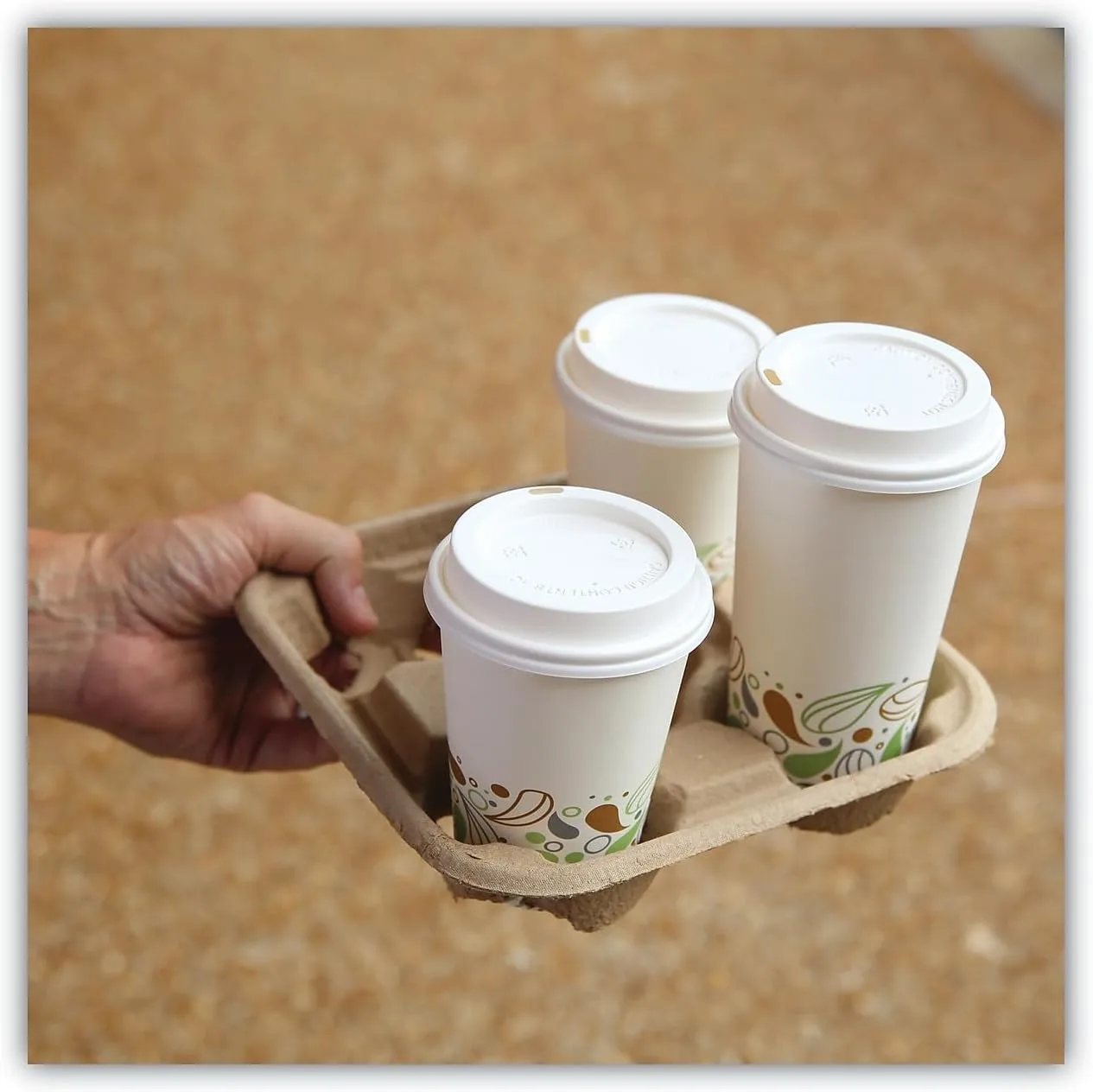 Boardwalk BWK4CUPCARRIER Four Cup Carrier Tray for 8-32 oz. Cups - Kraft (300/Carton)