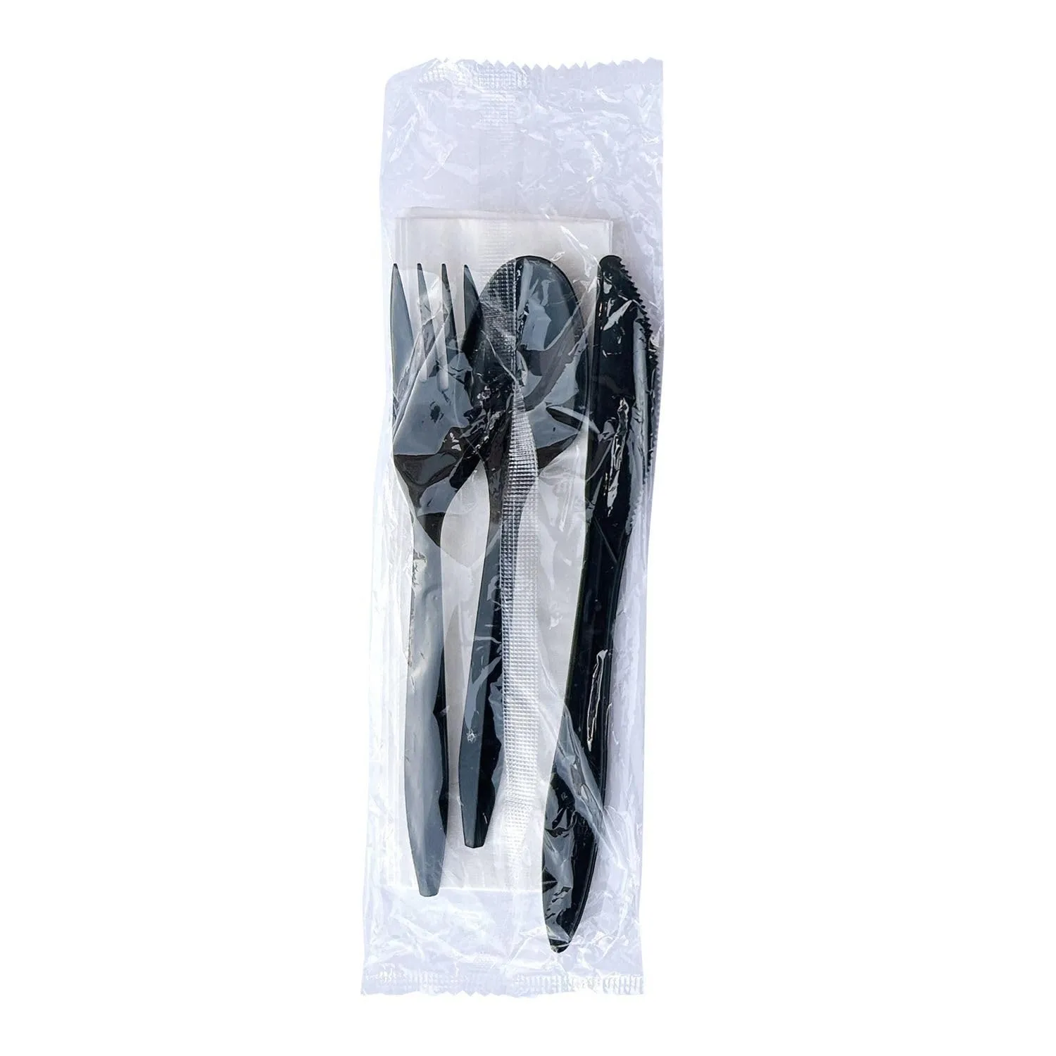 Boardwalk Disposable Plastic Cutlery Set, Four Piece Silverware Kit, Case of 250 Medium Weight Fork Knife Spoon Napkin