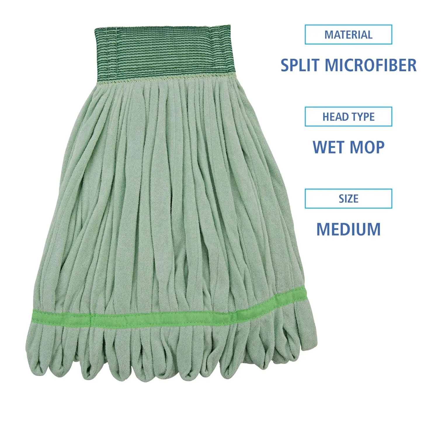 Boardwalk Microfiber Looped-End Wet Mop Heads, Medium, Green, 12/Carton