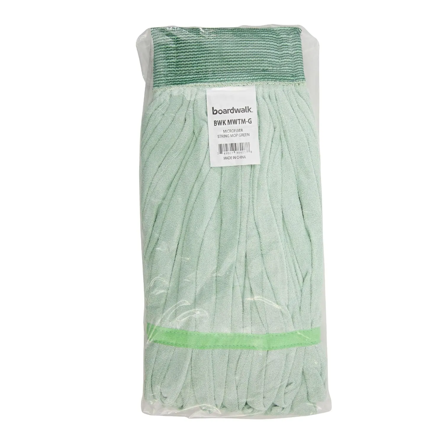 Boardwalk Microfiber Looped-End Wet Mop Heads, Medium, Green, 12/Carton