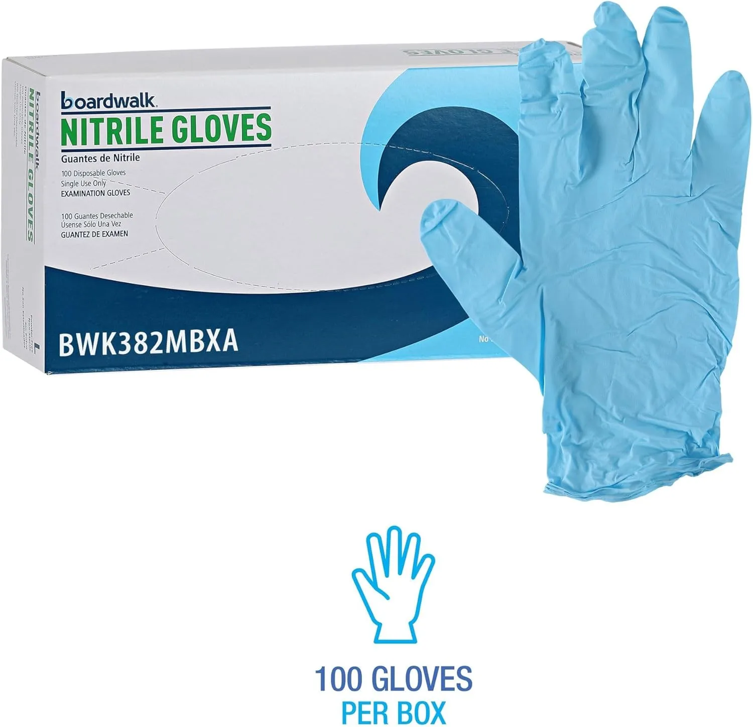 Boardwalk Disposable Examination Nitrile Gloves, Medium, Blue, 5mil, Box Of 100 Gloves