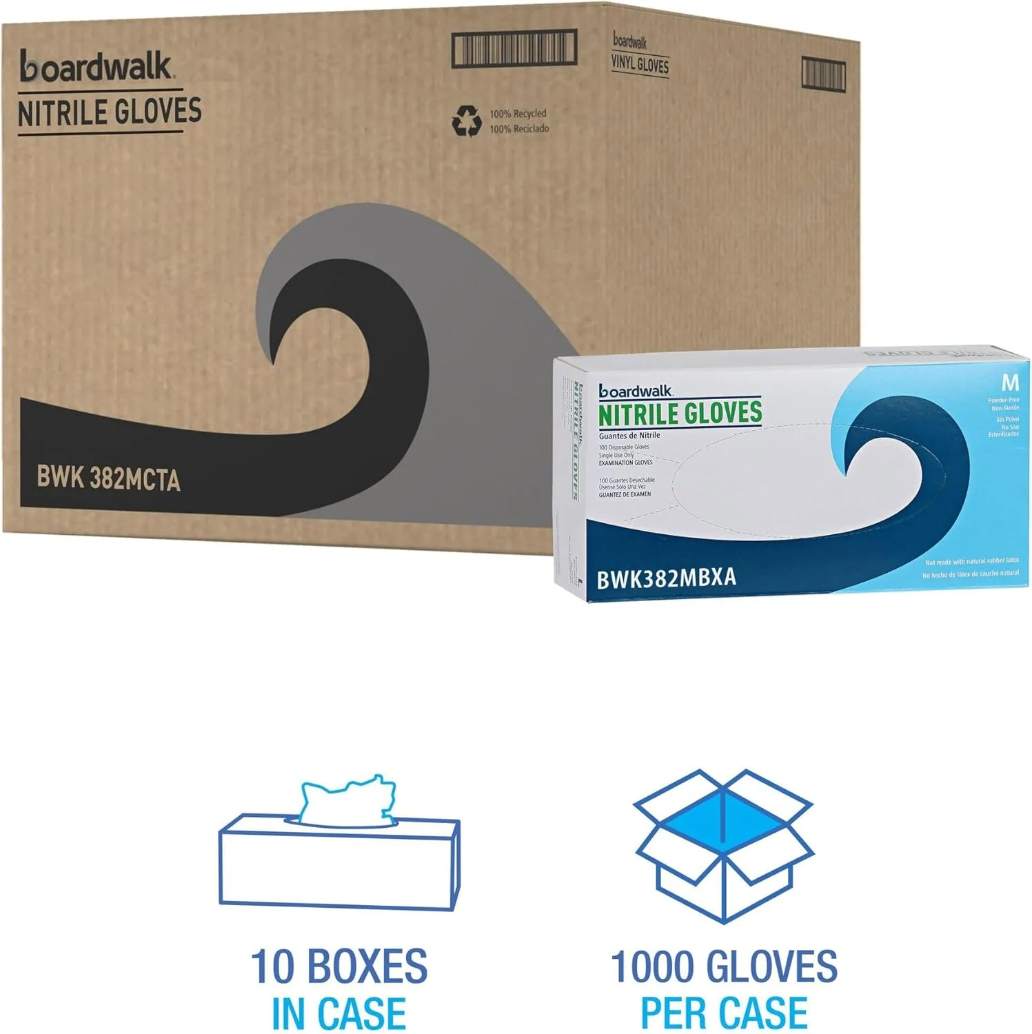 Boardwalk Disposable Examination Nitrile Gloves, Medium, Blue, 5mil, Box Of 100 Gloves