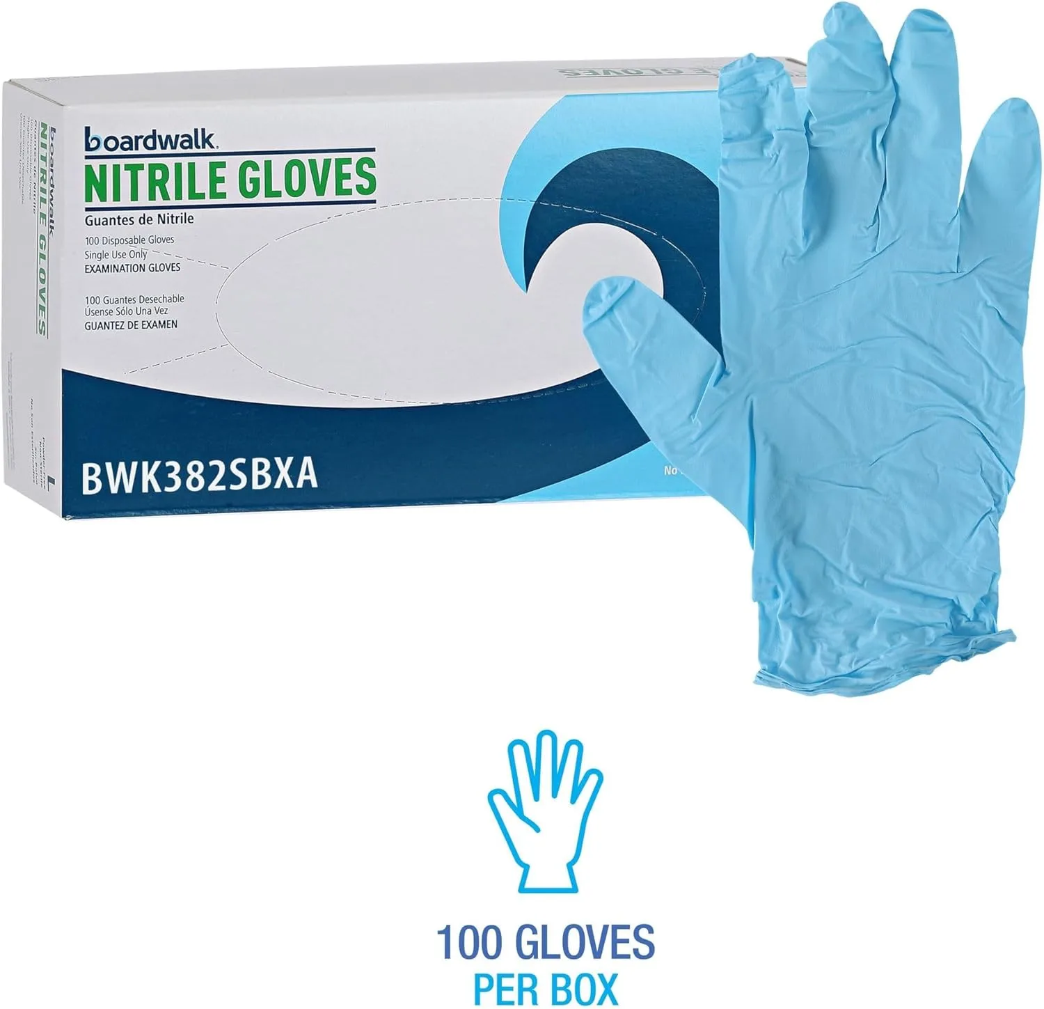 Boardwalk Disposable Examination Nitrile Gloves, Small, Blue, 5 mil, 100/Box