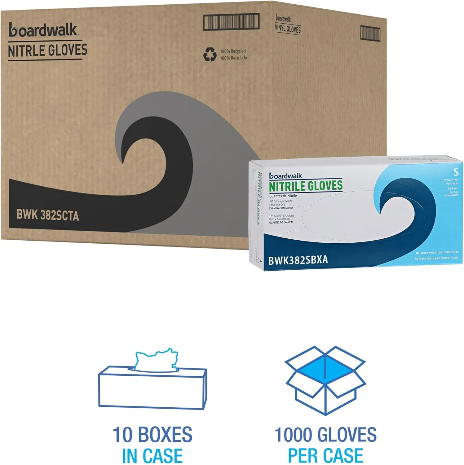 Boardwalk Disposable Examination Nitrile Gloves, Small, Blue, 5 mil, 100/Box