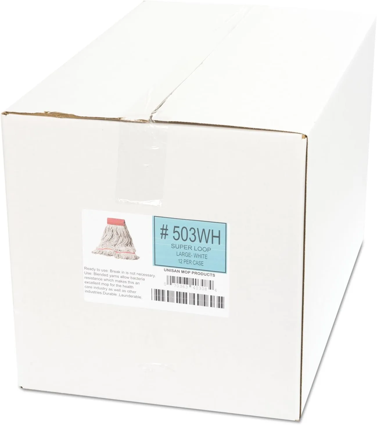 Boardwalk 503WHCT Super Loop Wet Mop Head, Cotton/Synthetic, Large Size, White, 12/Carton
