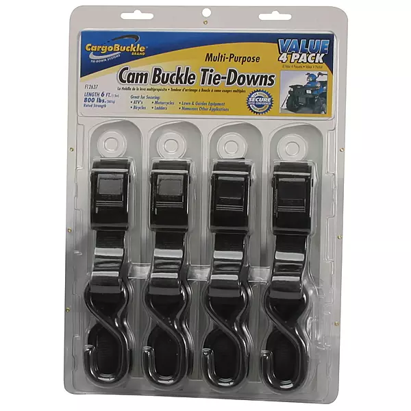 BoatBuckle F12637 Cam Buckle Tie-Down Value Pack — 1" x 6' (4-Pack)