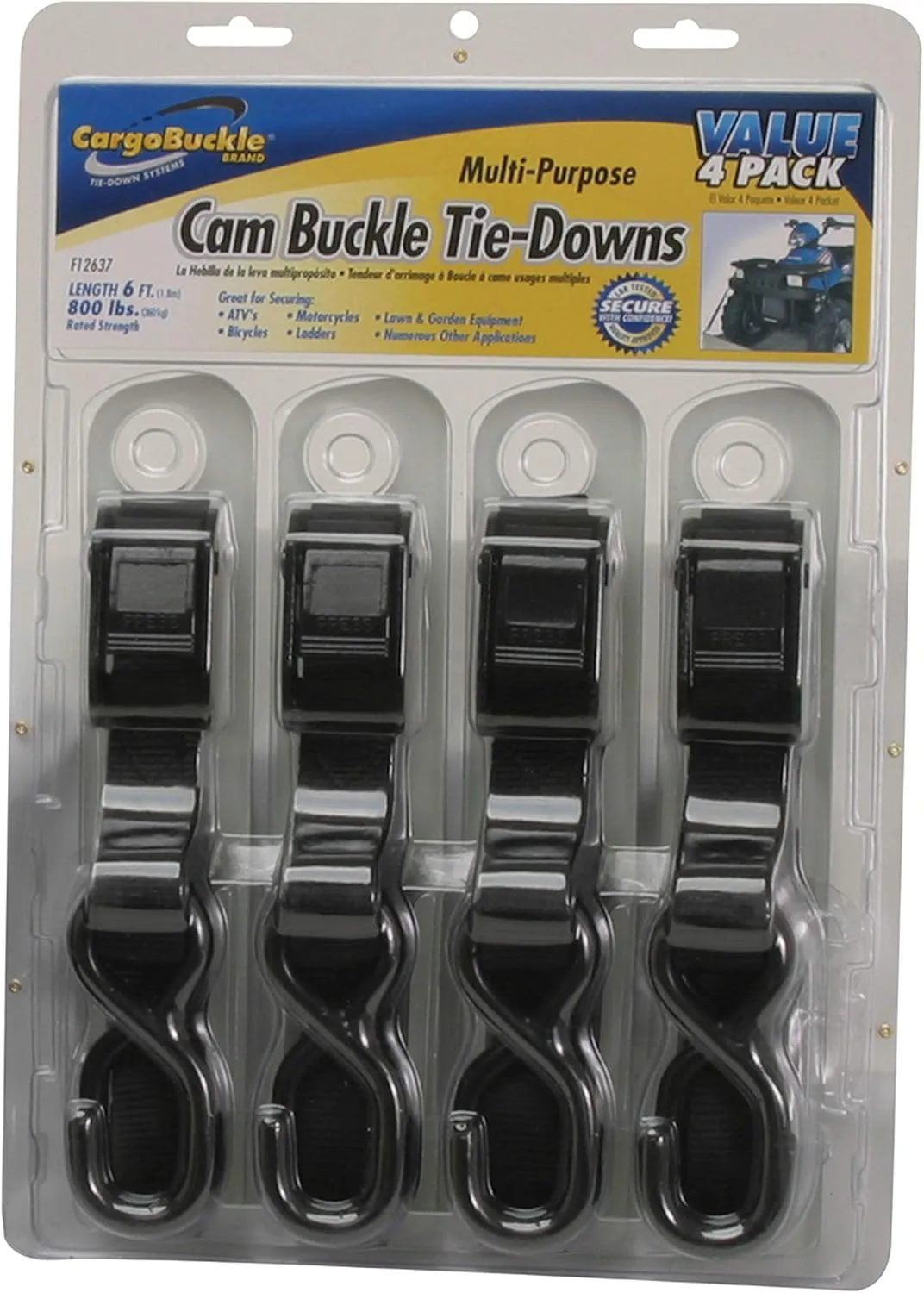 BoatBuckle F12637 Cam Buckle Tie-Down Value Pack — 1" x 6' (4-Pack)