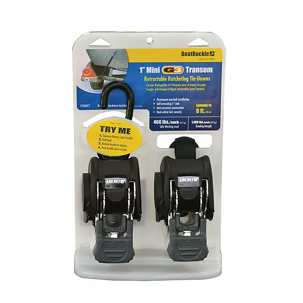 BoatBuckle Mini G3 Retractable Transom Tie-Down System - 1" x 72"