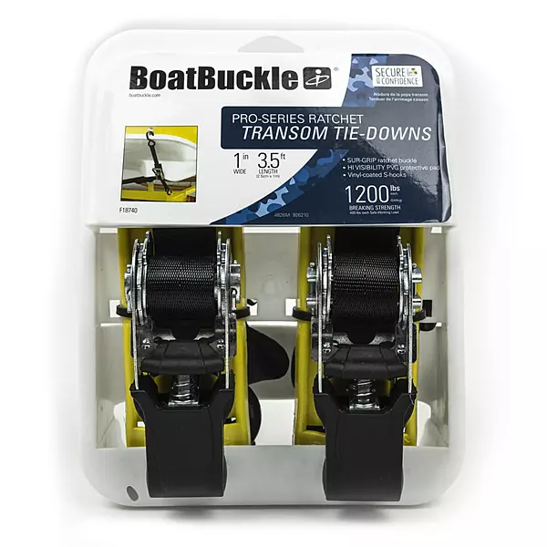BoatBuckle Pro Series Ratchet Transom Tie-Downs, 2-Pack, 1-Inch x 3.5-Feet