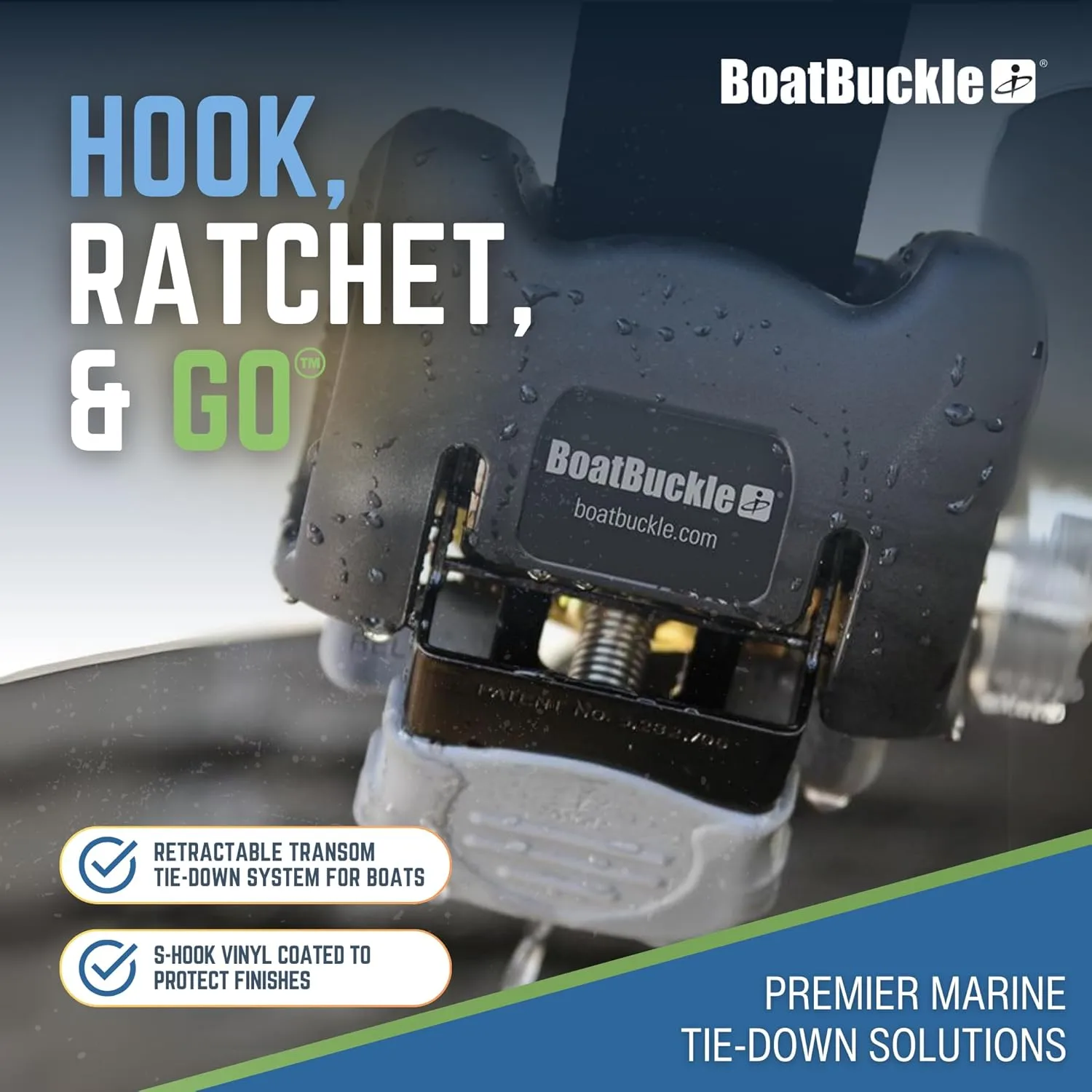 BoatBuckle Retractable Transom Tie-Down Strap, 43 x 2 in, 1-Count