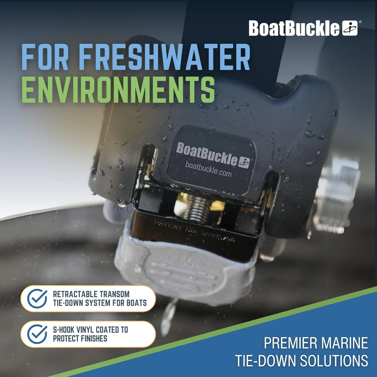 BoatBuckle Retractable Transom Tie-Down Strap, 43 x 2 in, 1-Count