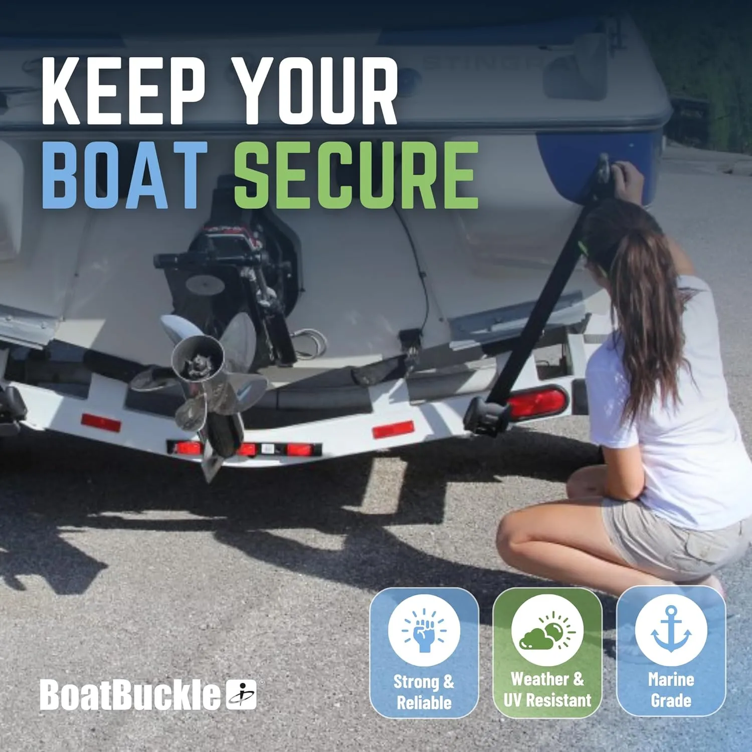 BoatBuckle Retractable Transom Tie-Down Strap, 43 x 2 in, 1-Count