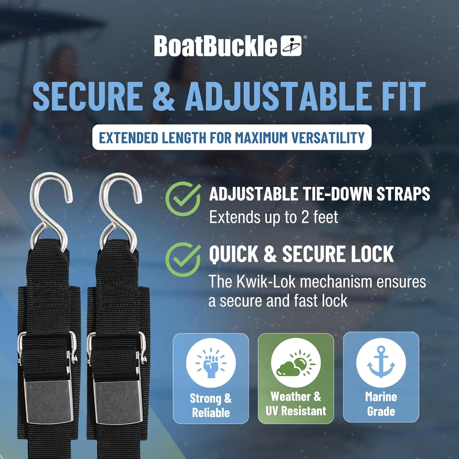 BoatBuckle Stainless Steel Kwik-Lok Transom Tie-Downs