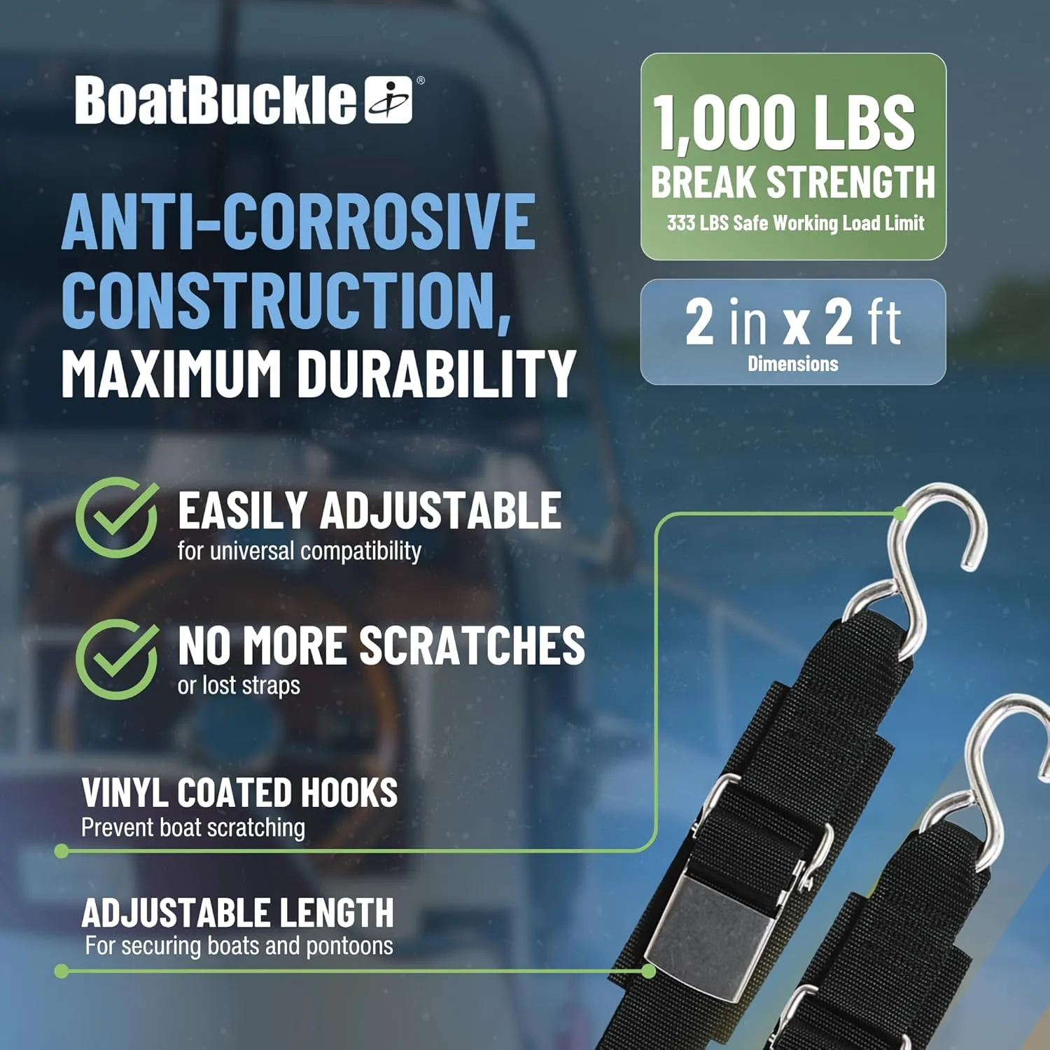 BoatBuckle Stainless Steel Kwik-Lok Transom Tie-Downs
