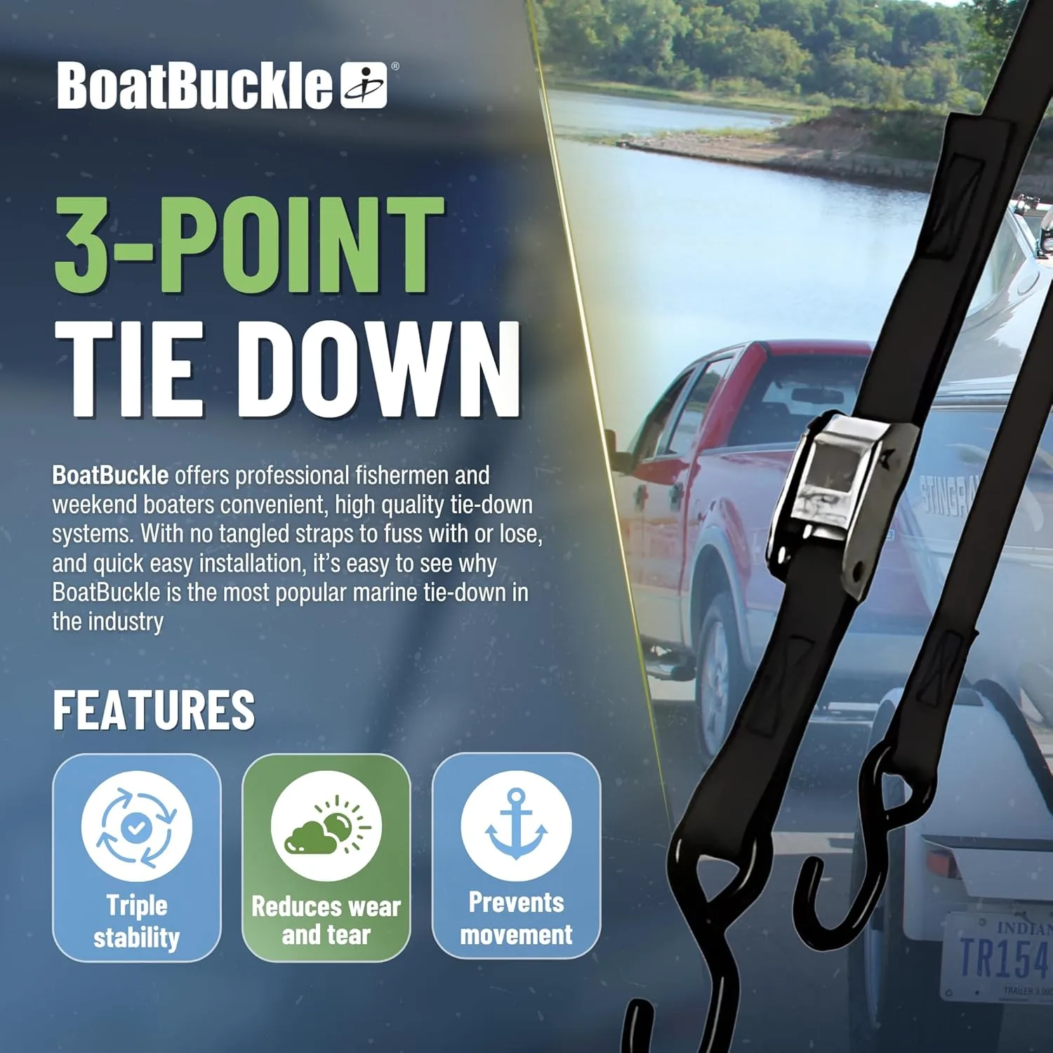 BoatBuckle P.W.C. Tri-Down w/Cam Buckle & Soft Hook - 1" x 6'