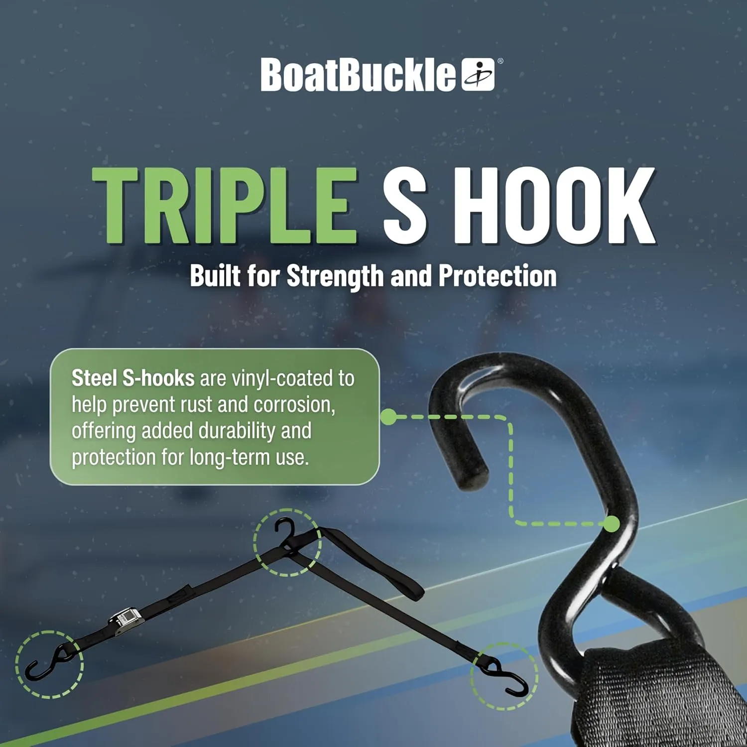 BoatBuckle P.W.C. Tri-Down w/Cam Buckle & Soft Hook - 1" x 6'