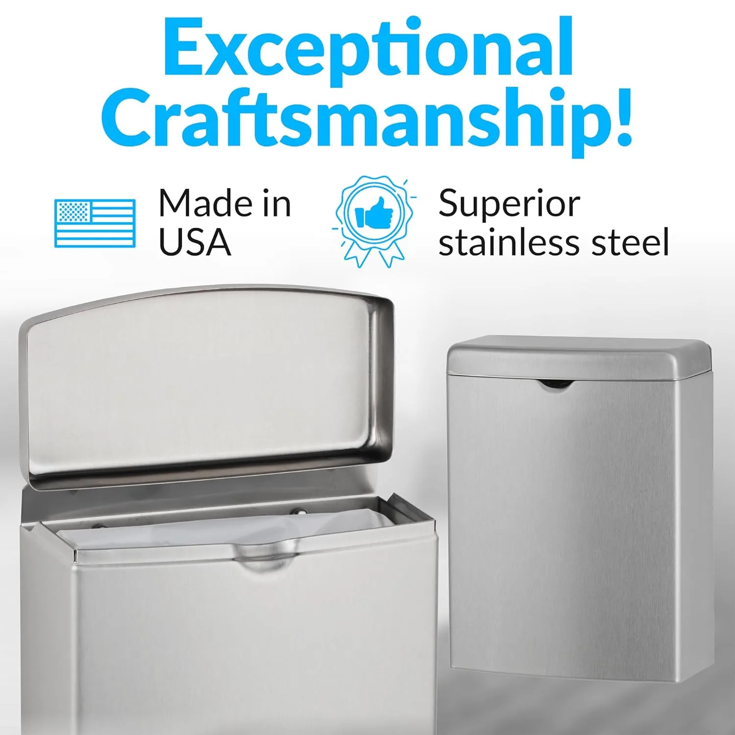 Bobrick Sanitary Napkin Disposal Wall Mounted Stainless Steel Flip Top Receptacle for Public Restrooms