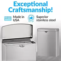 Bobrick Sanitary Napkin Disposal Wall Mounted Stainless Steel Flip Top Receptacle for Public Restrooms