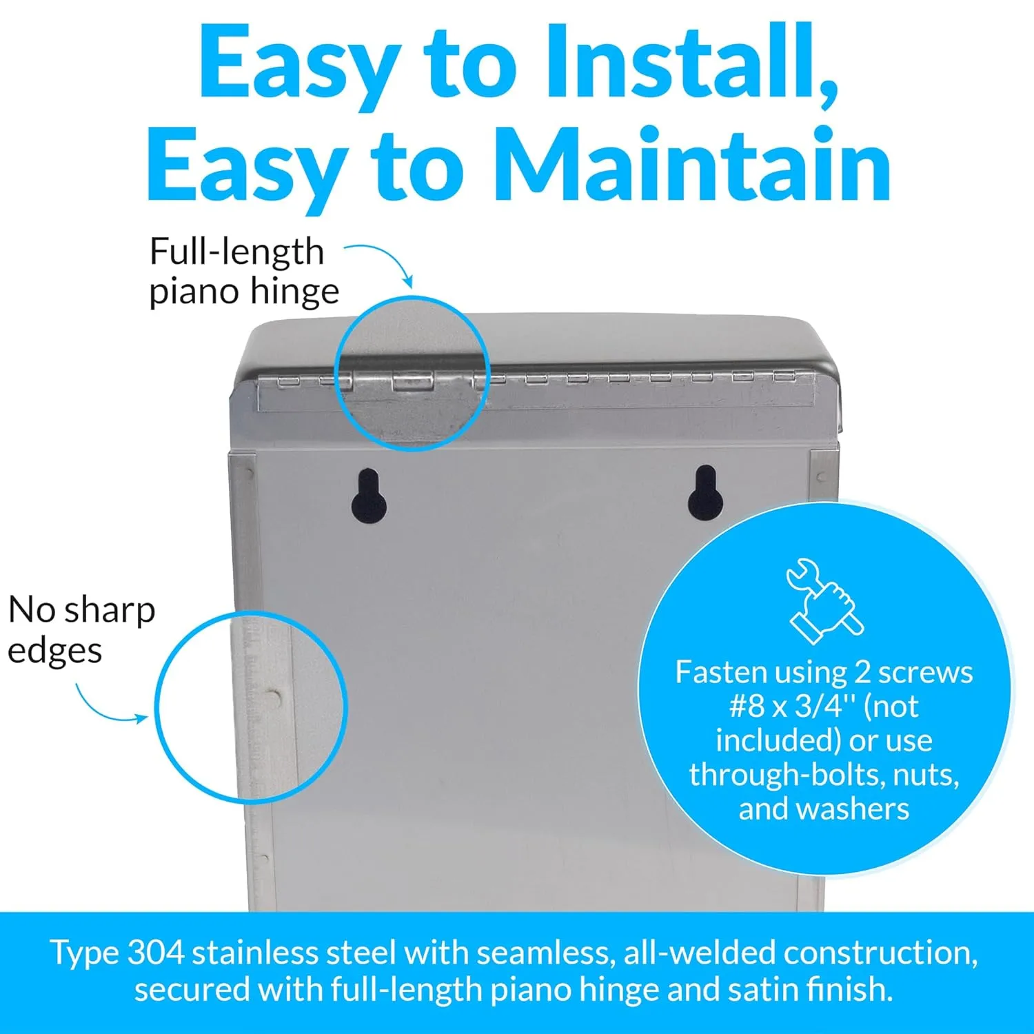 Bobrick Sanitary Napkin Disposal Wall Mounted Stainless Steel Flip Top Receptacle for Public Restrooms