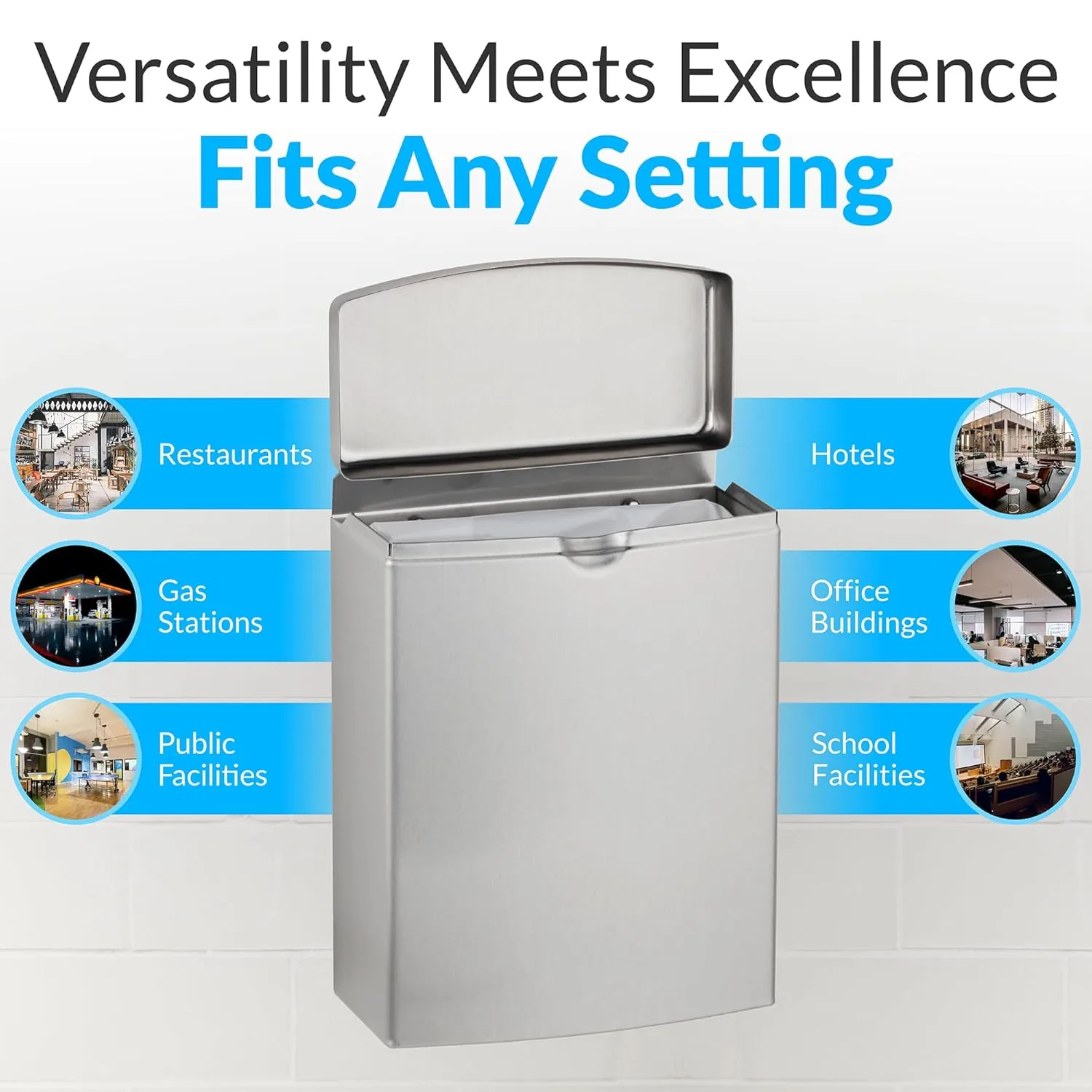 Bobrick Sanitary Napkin Disposal Wall Mounted Stainless Steel Flip Top Receptacle for Public Restrooms