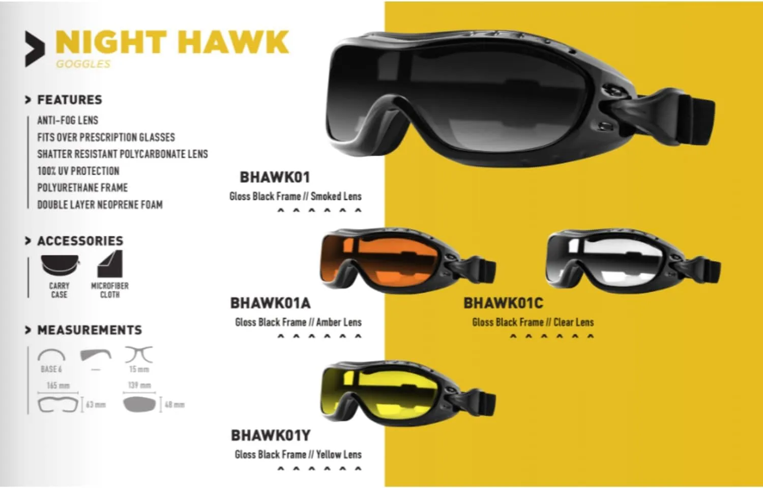 BOBSTER Night Hawk OTG Motorcycle/Snow Goggles
