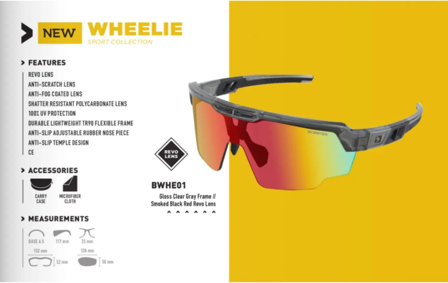 Bobster® Wheelie Cycling Sunglass, Gloss Clear Gray Frame, Smoked Black Red Revo Lens