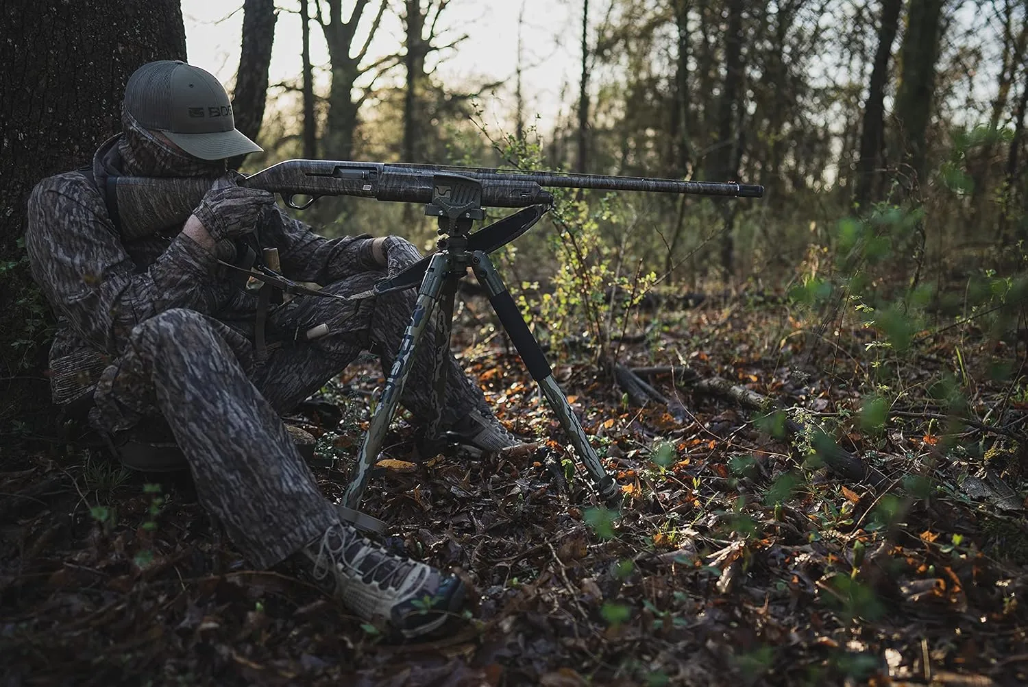 BOG DeathGrip Mossy Oak Bottomland Camo Tripod with Durable Aluminum Frame, Lightweight, Stable Design, Bubble Level