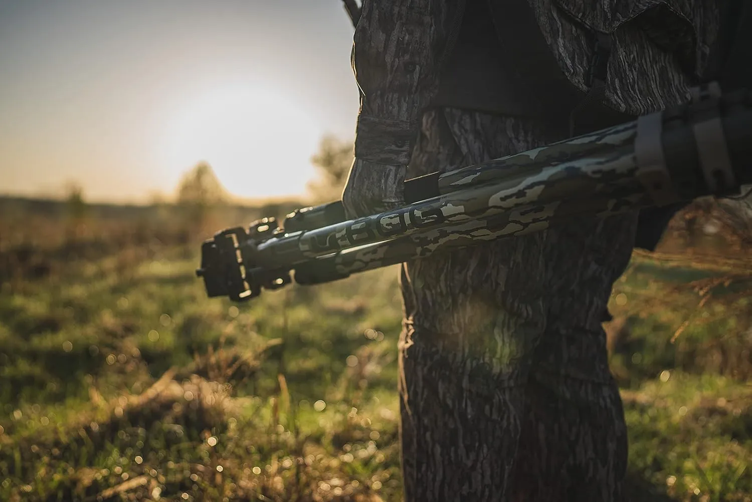 BOG DeathGrip Mossy Oak Bottomland Camo Tripod with Durable Aluminum Frame, Lightweight, Stable Design, Bubble Level