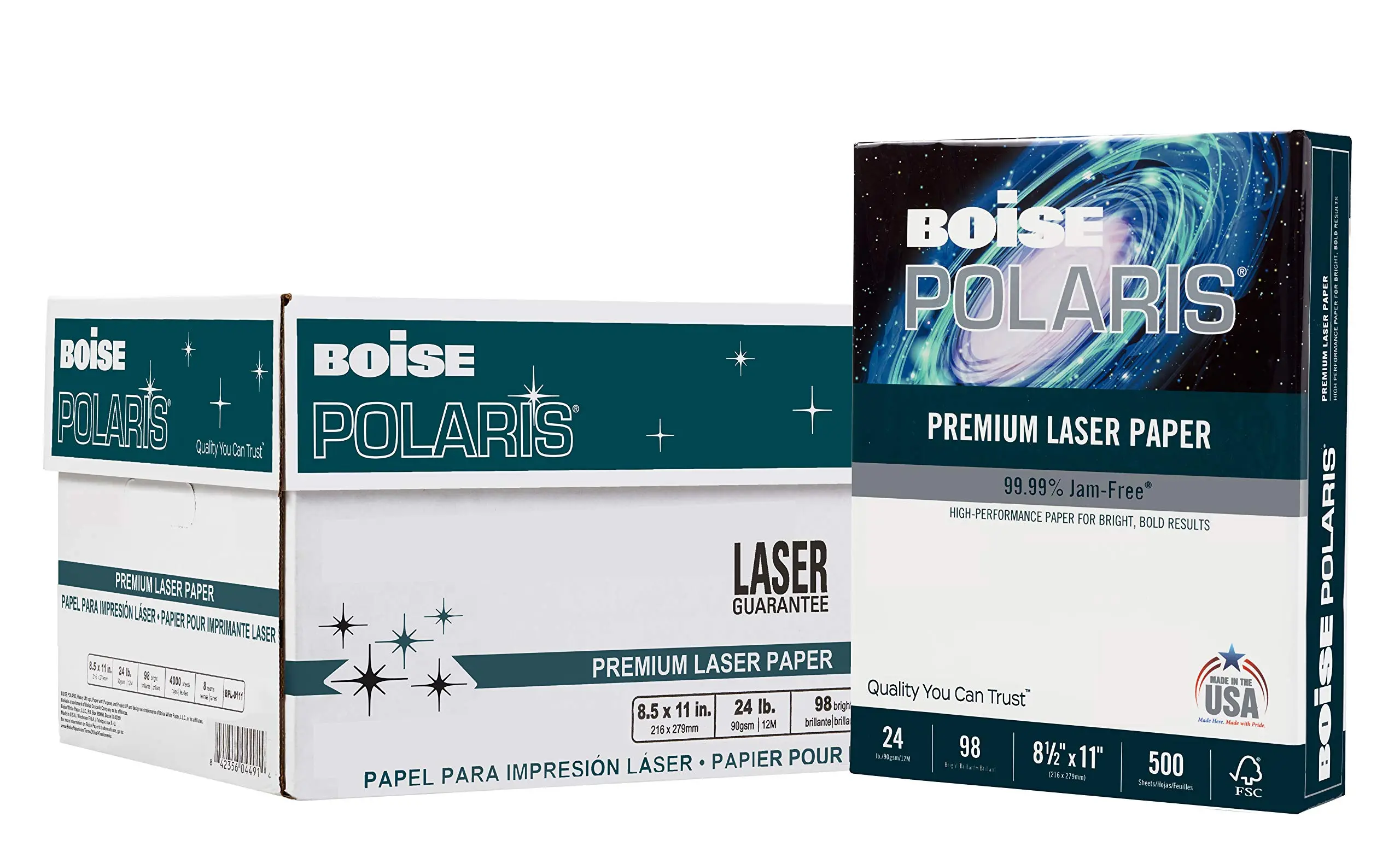 BOISE POLARIS Premium Laser Paper, 8.5 x 11 Letter, 98 Bright White