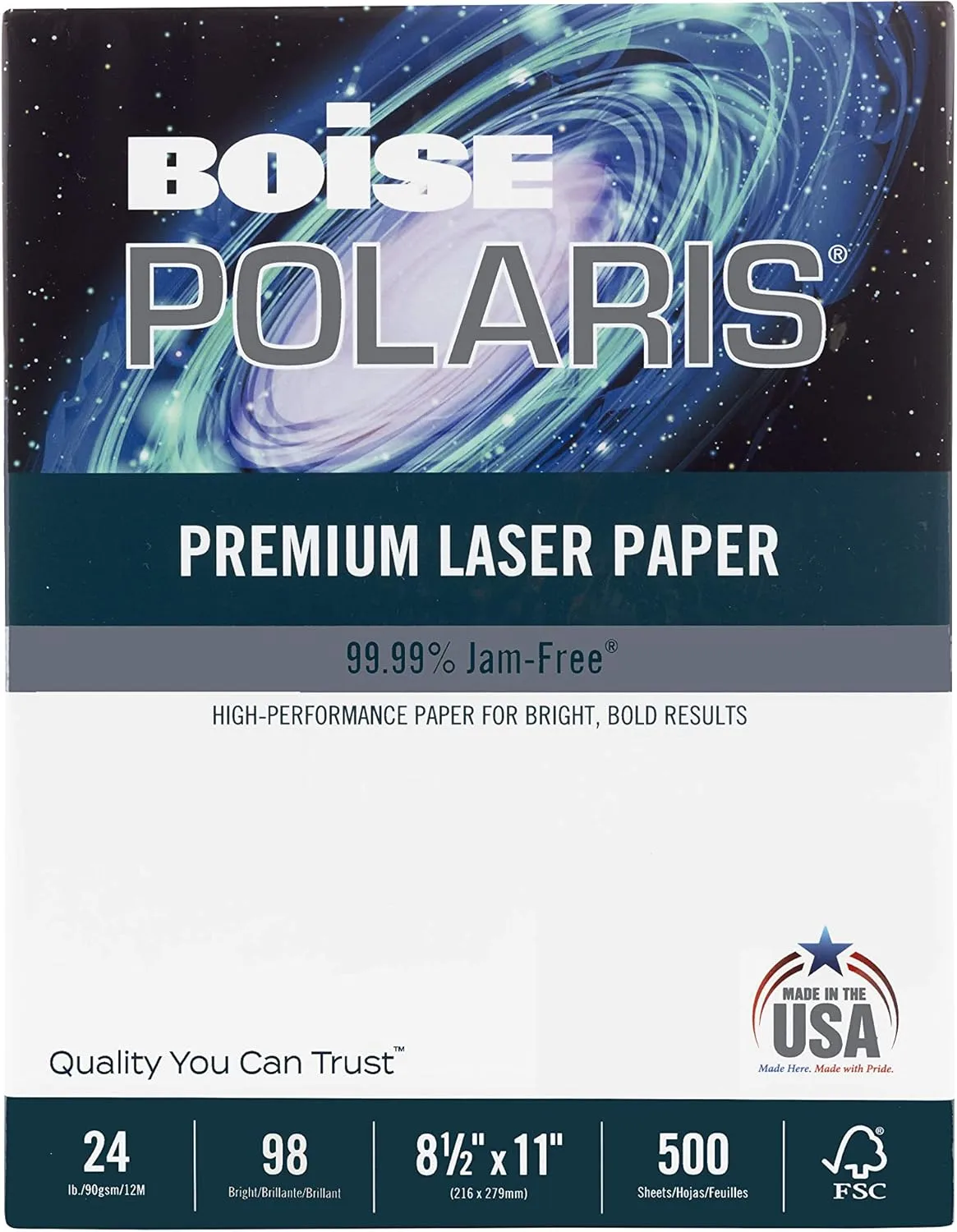 BOISE POLARIS Premium Laser Paper, 8.5 x 11 Letter, 98 Bright White