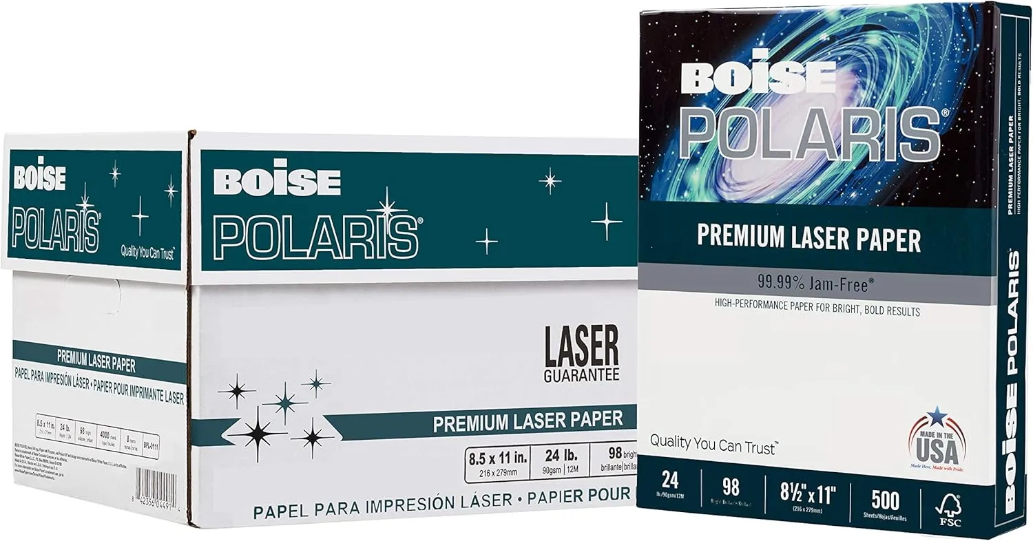 BOISE POLARIS Premium Laser Paper, 8.5 x 11 Letter, 98 Bright White