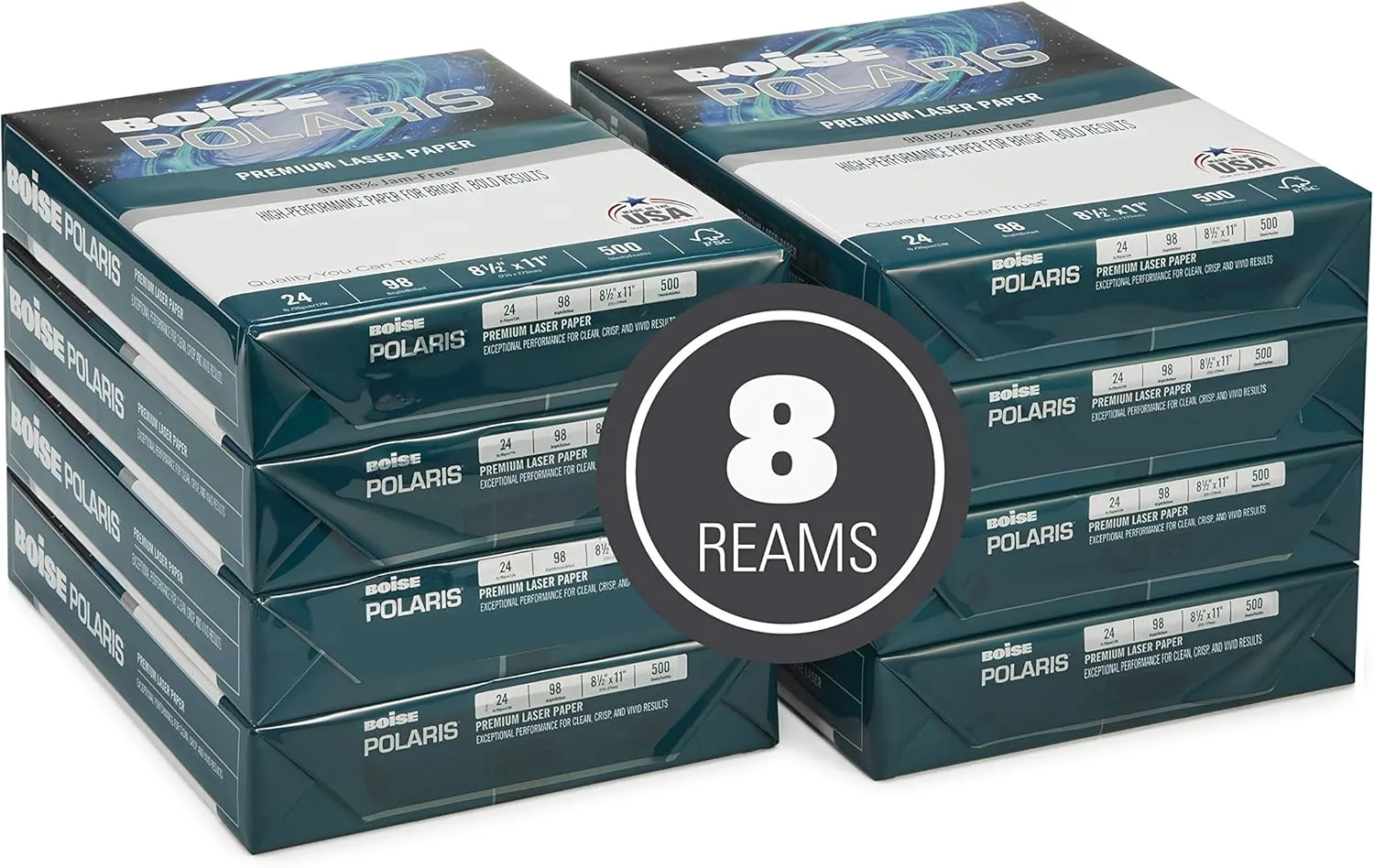 BOISE POLARIS Premium Laser Paper, 8.5 x 11 Letter, 98 Bright White