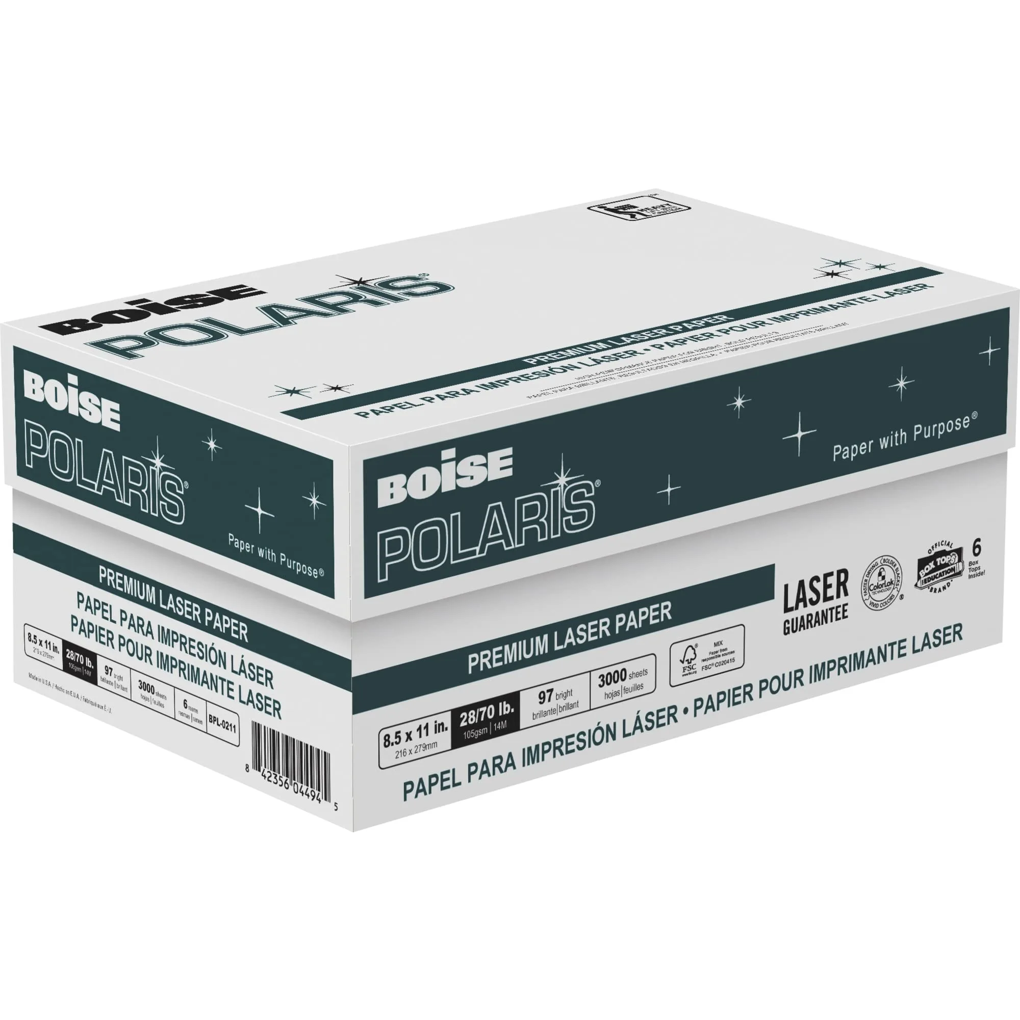 BOISE POLARIS Premium Laser Paper, 8.5 x 11 Letter, 98 Bright White