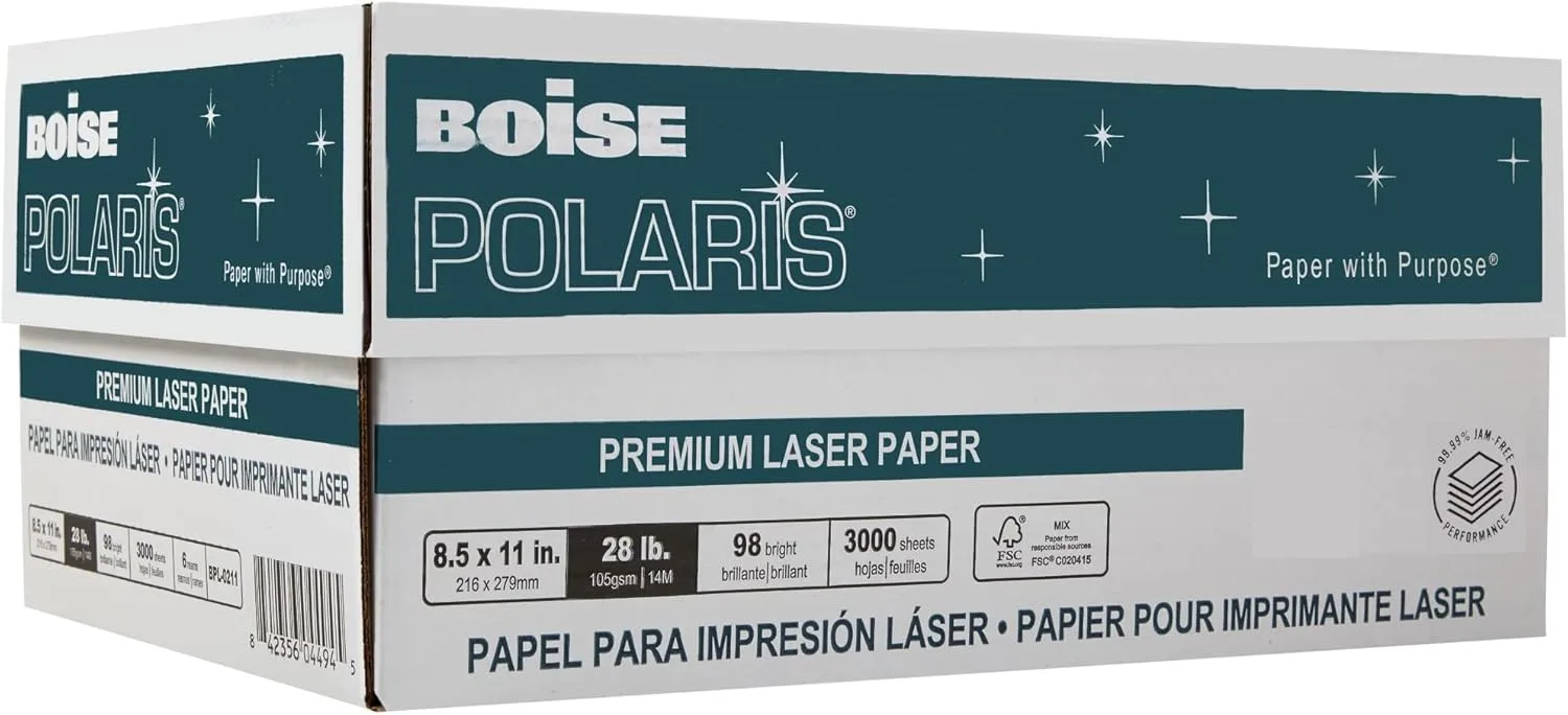BOISE POLARIS Premium Laser Paper, 8.5 x 11 Letter, 98 Bright White