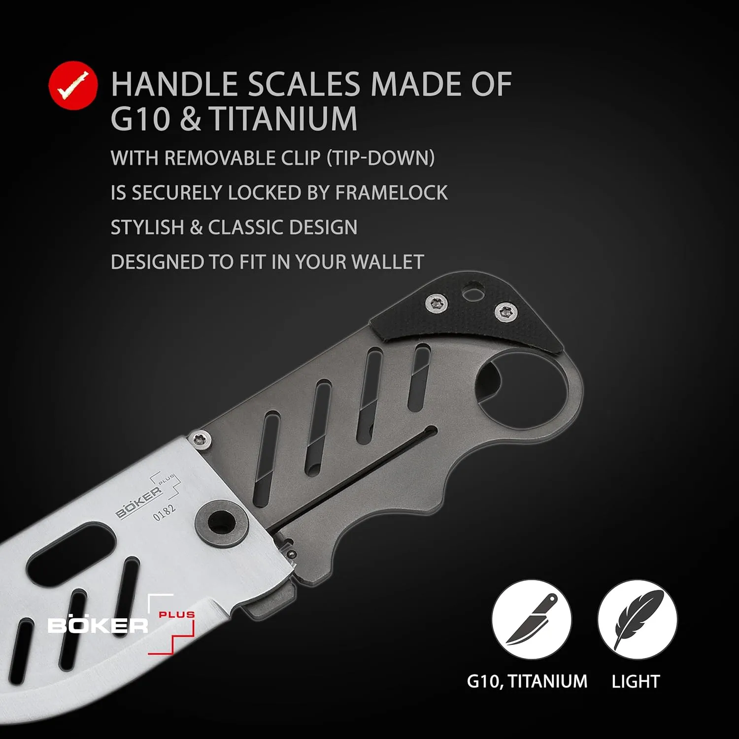 BOKER Plus 01BO010 Credit Card Knife with 2-1/4 in. Straight Edge Blade, Black