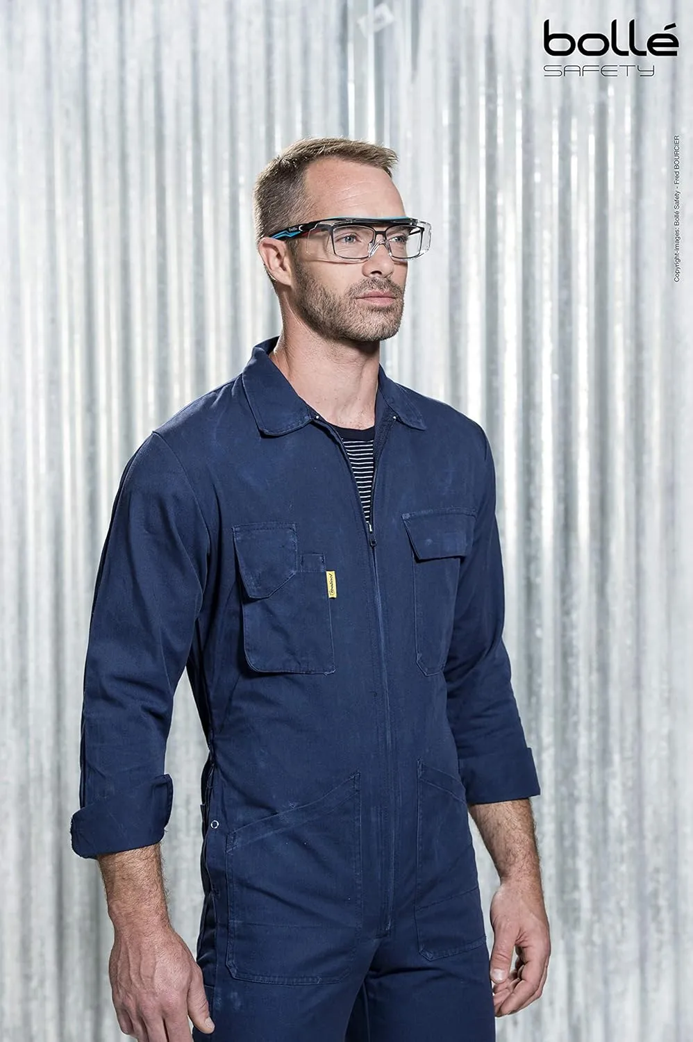 bollé Safety 40306, Tryon OTG Safety Glasses Platinum®, Black/Blue Frame, Clear Lenses